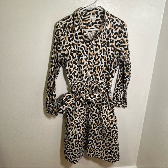 J. Crew Factory Leopard Tie-Waist Shirtdress in Cotton Poplin 8 - Picture 3 of 13
